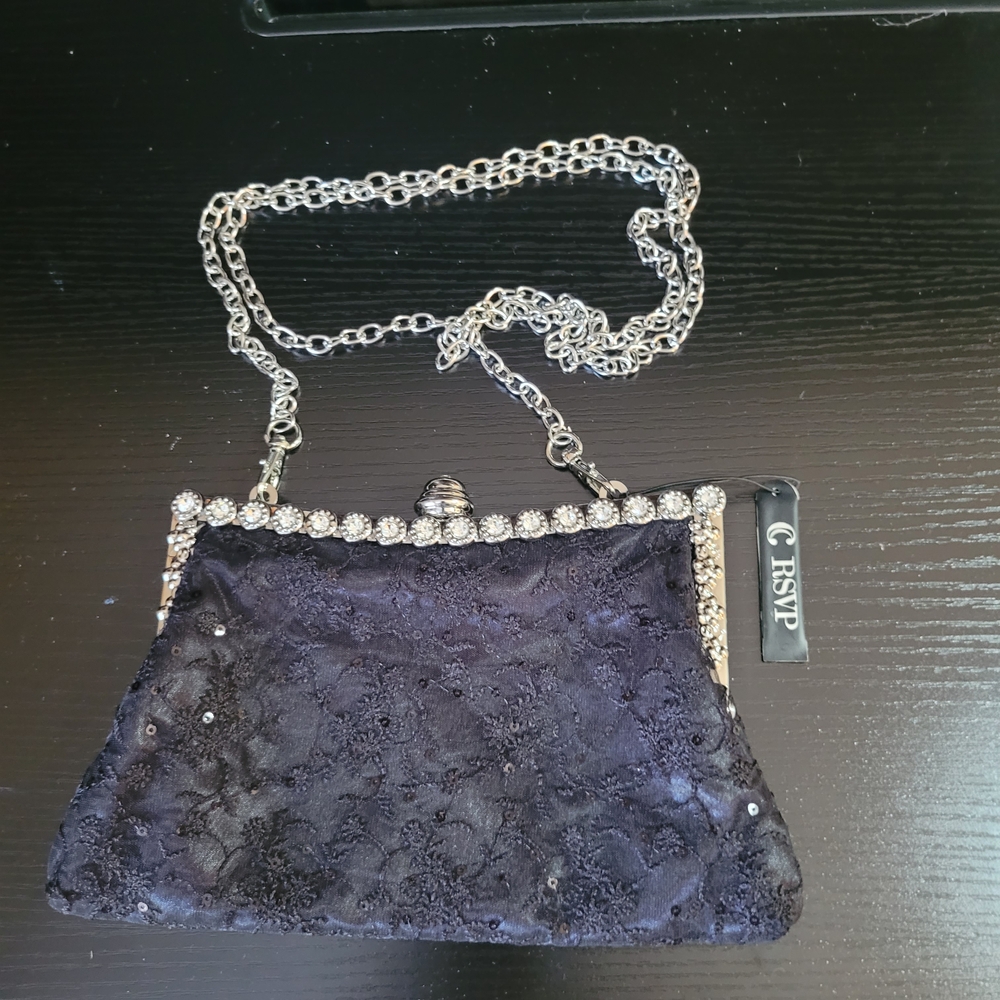 NWT RSVP Black Evening Bag Cocktail Party Purse Festive